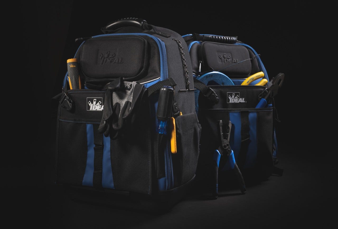 Hero images of IDEAL Pro Series single and dual compartment backpacks, shot on black