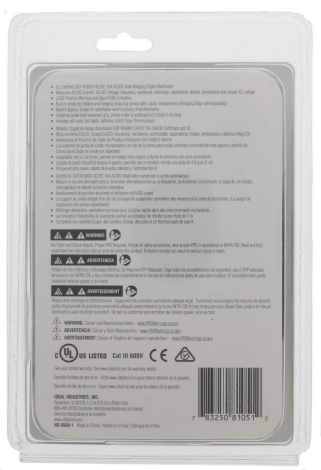 61-337 back packaging IDEAL Multimeter